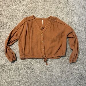 Free People 100% Cotton Rust Button-Up Blouse XS